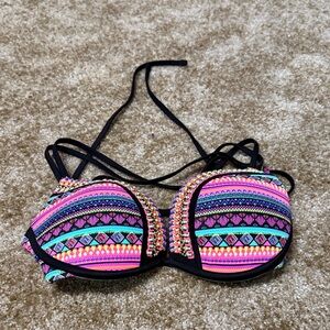 Shade & Shore Neon Tribal Push-Up Bikini Top - Pink, Black, Turquoise